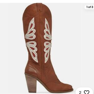 Jessica Simpson Caralee Round Toe Leather Western Boot